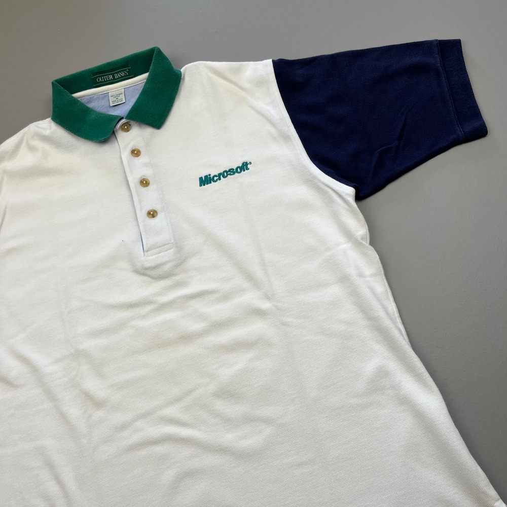 Outer Banks Polo Shirt Mens Medium White Colorblock Microsoft Vintage 90s USA